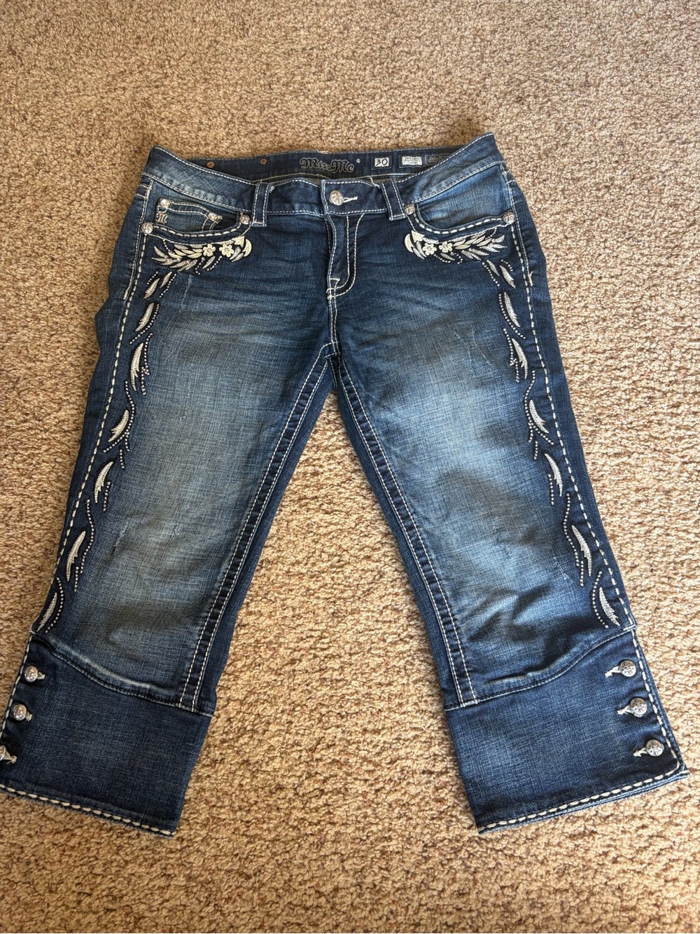 Miss Me Dark Blue Embroidered Cropped Jeans